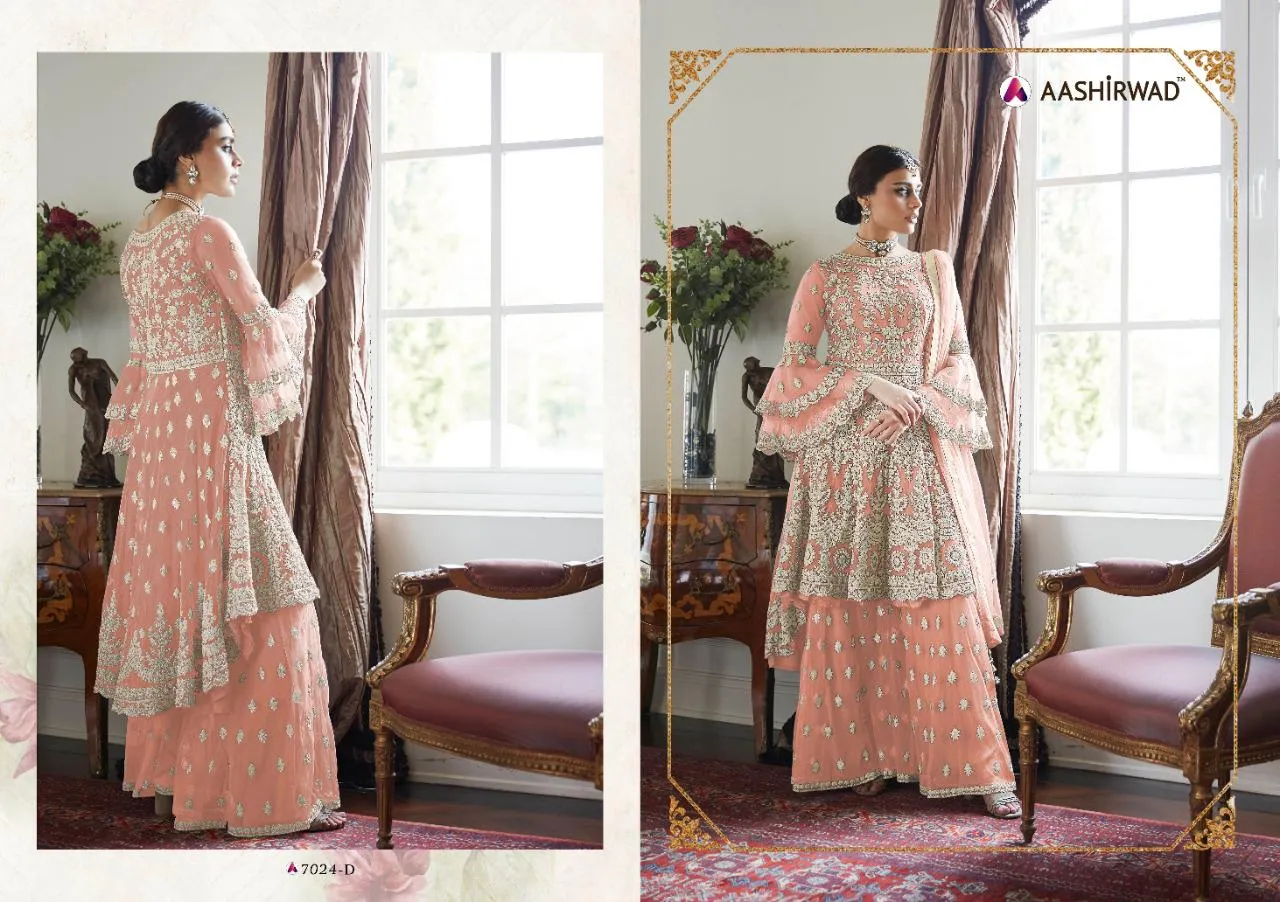 Aashirwad Creation Premium Sharara Net Heavy Dress Material