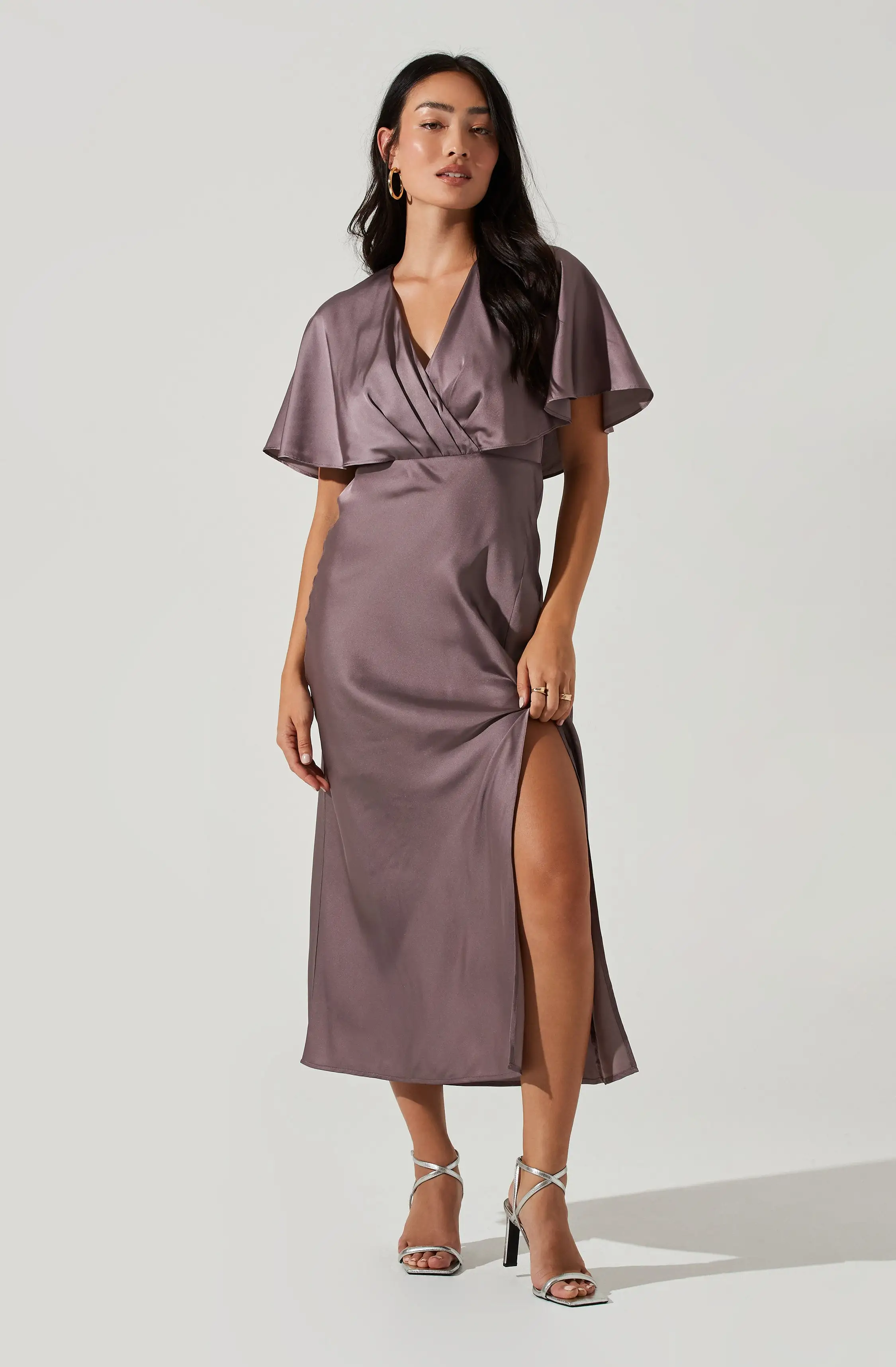 Alessia Satin Flutter Sleeve Midi Dress