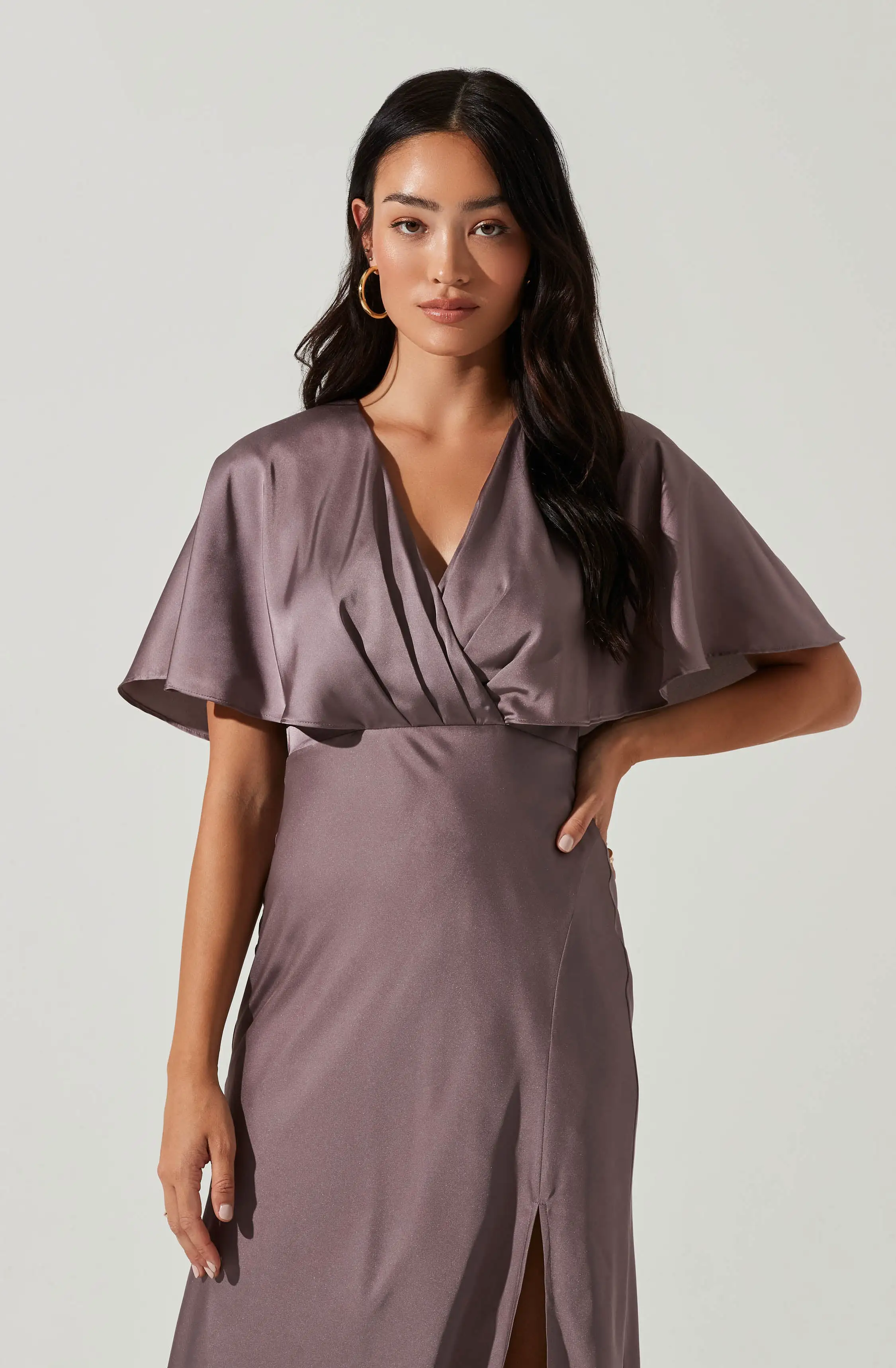 Alessia Satin Flutter Sleeve Midi Dress