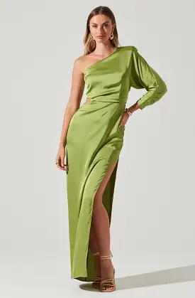 Amari Satin Cutout One Shoulder Maxi Dress