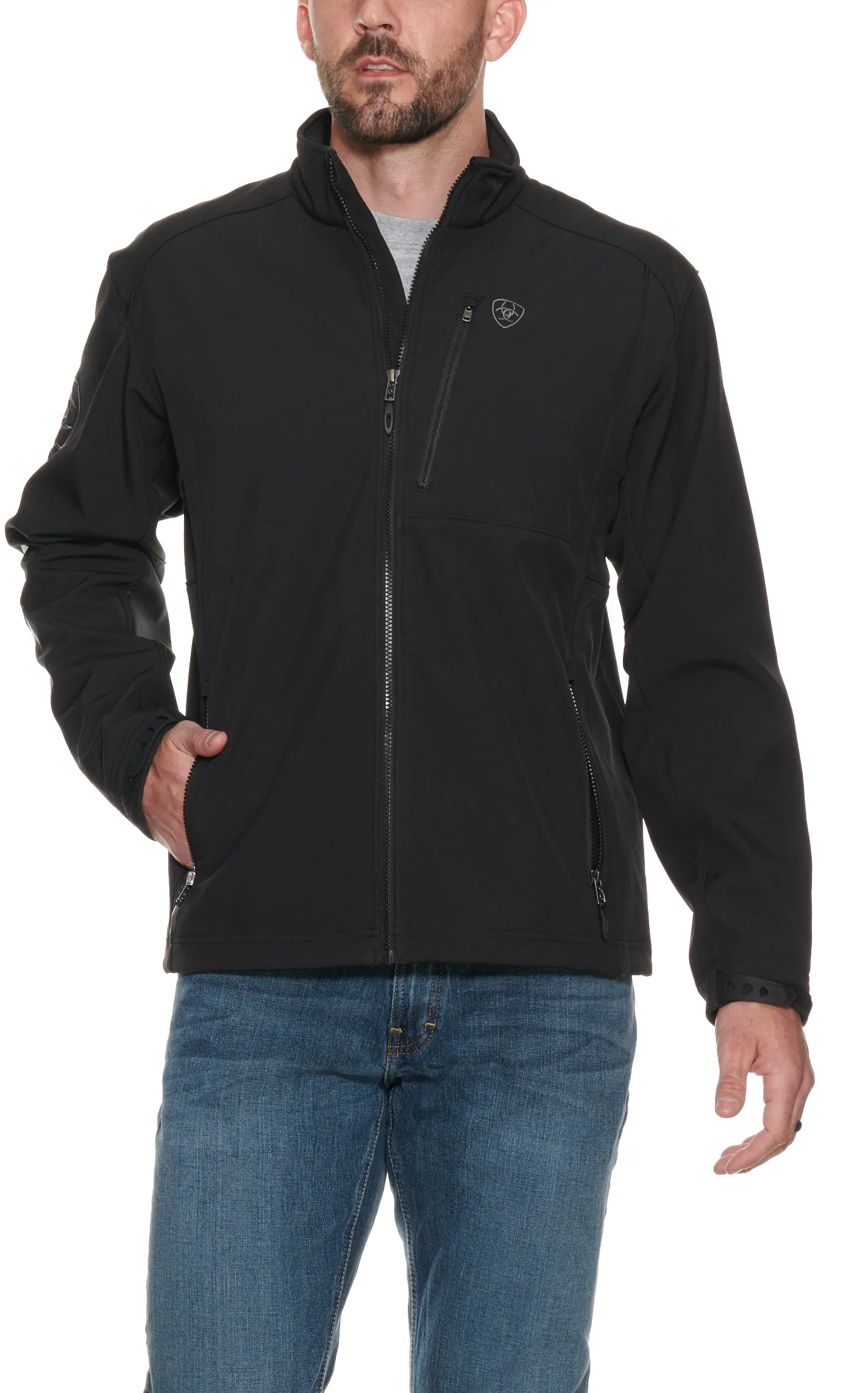 Ariat Men's Logo 2.0 Patriot Black With Embroidered Flag Back Concealed Carry Softshell Jacket