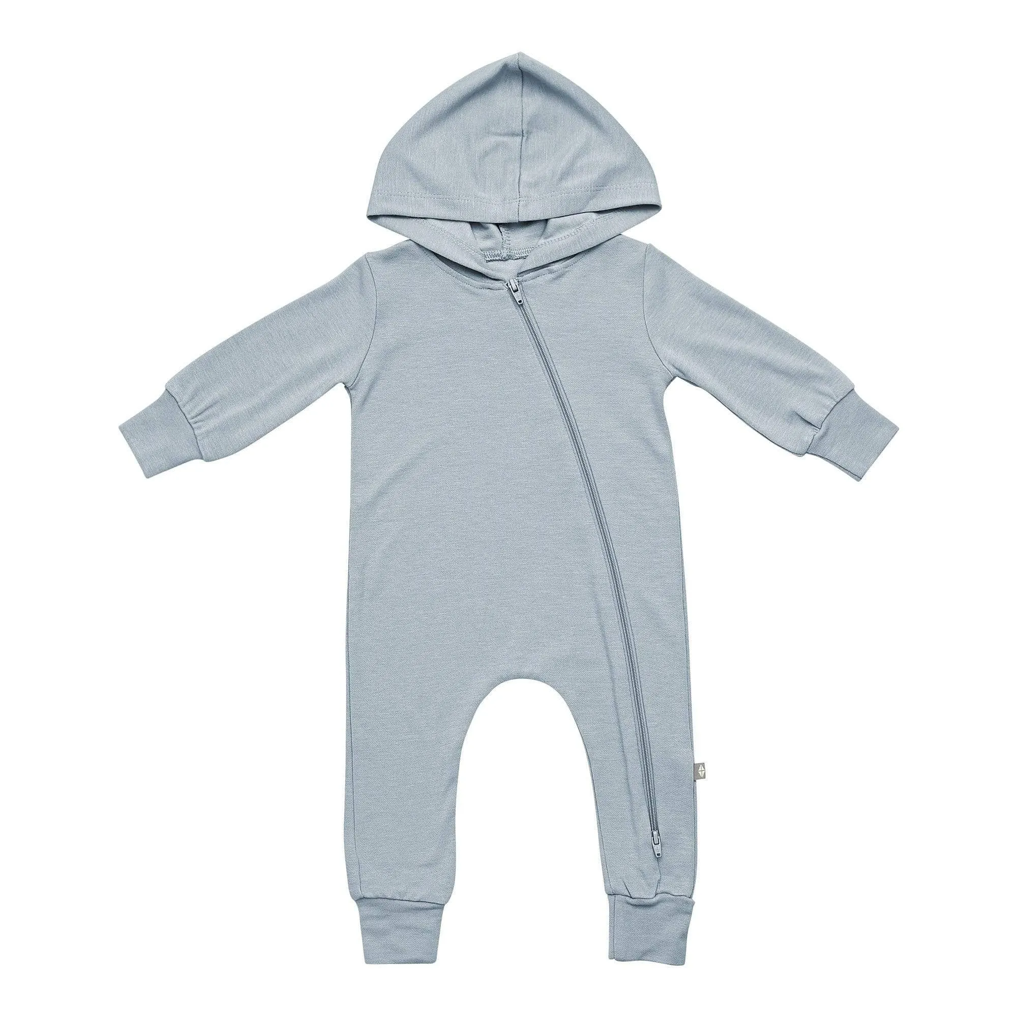 Bamboo Jersey Hooded Zippered Romper in Fog