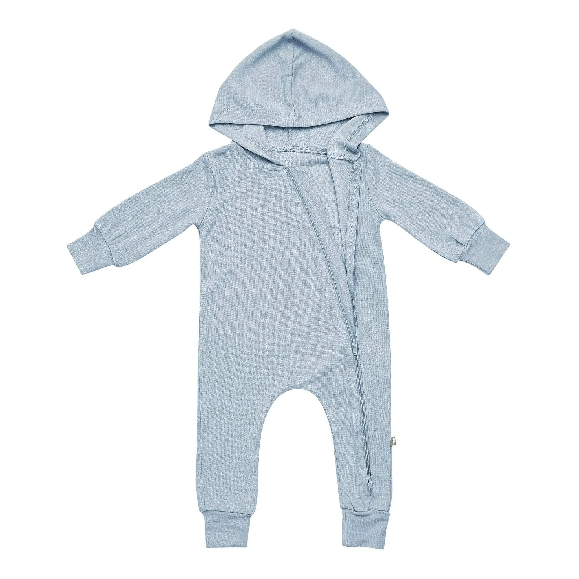 Bamboo Jersey Hooded Zippered Romper in Fog