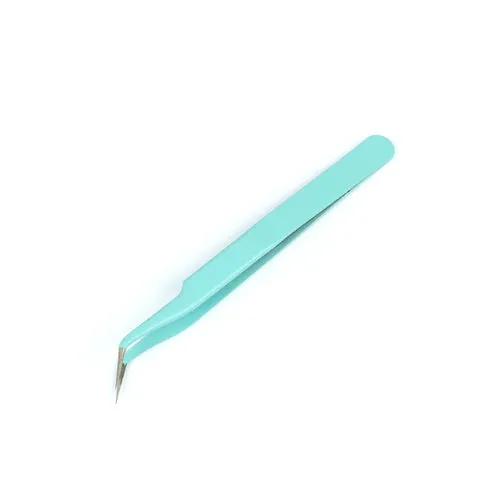 Beading Tweezers, Stainless Steel, Bent Nose, With 1cm Fine Tip, Blue, 12.1cm