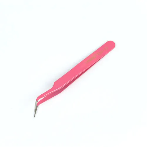 Beading Tweezers, Stainless Steel, Bent Nose, With 1cm Fine Tip, Pink, 12.1cm.