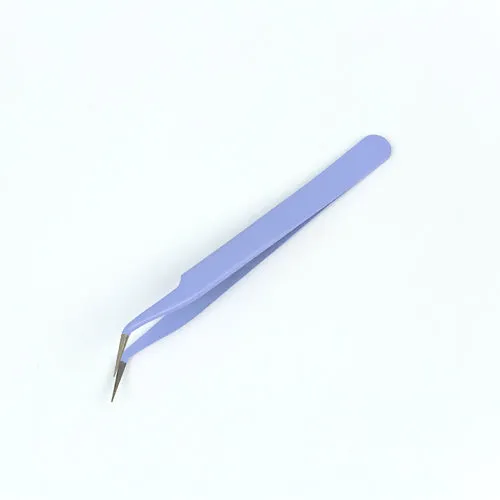 Beading Tweezers, Stainless Steel, Bent Nose, With 1cm Fine Tip, Purple, 12.1cm