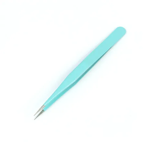 Beading Tweezers, Stainless Steel, Straight, With 1cm Fine Tip, Blue, 13.4cm