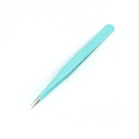 Beading Tweezers, Stainless Steel, Straight, With 1cm Fine Tip, Blue, 13.4cm