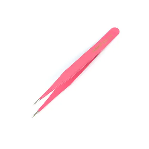 Beading Tweezers, Stainless Steel, Straight, With 1cm Fine Tip, Pink, 13.4cm