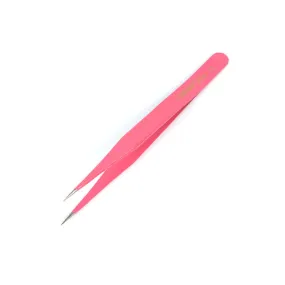 Beading Tweezers, Stainless Steel, Straight, With 1cm Fine Tip, Pink, 13.4cm