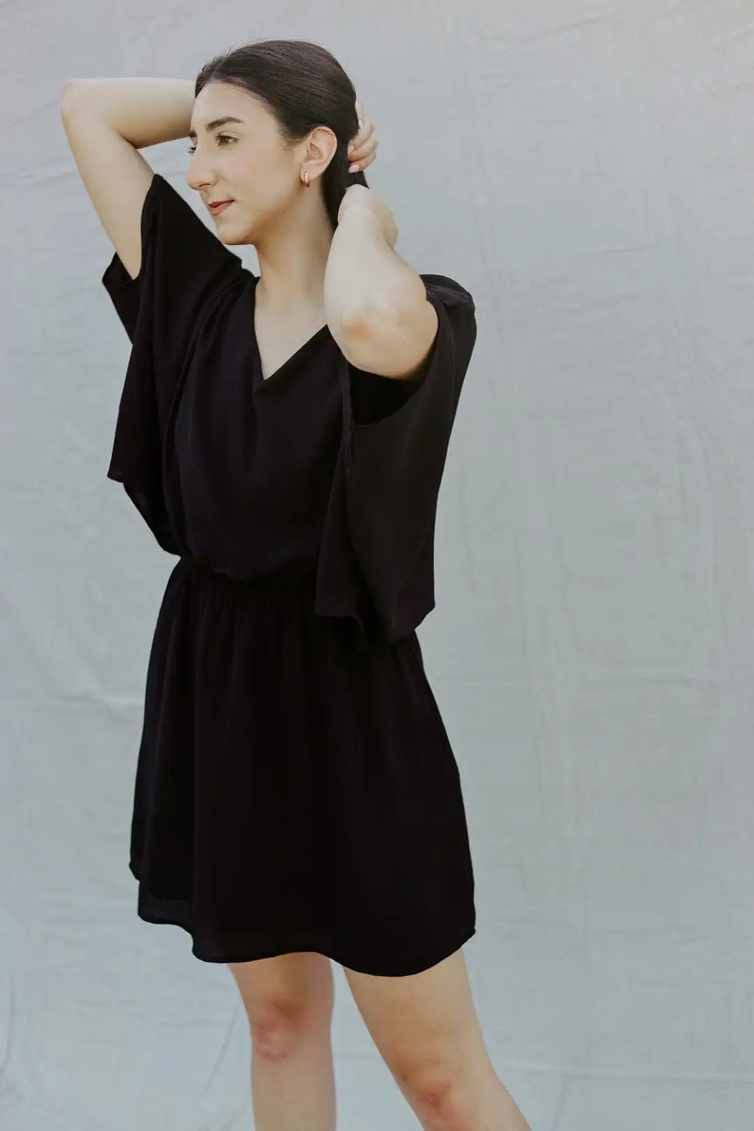 Black Dolman Sleeve Mini Dress