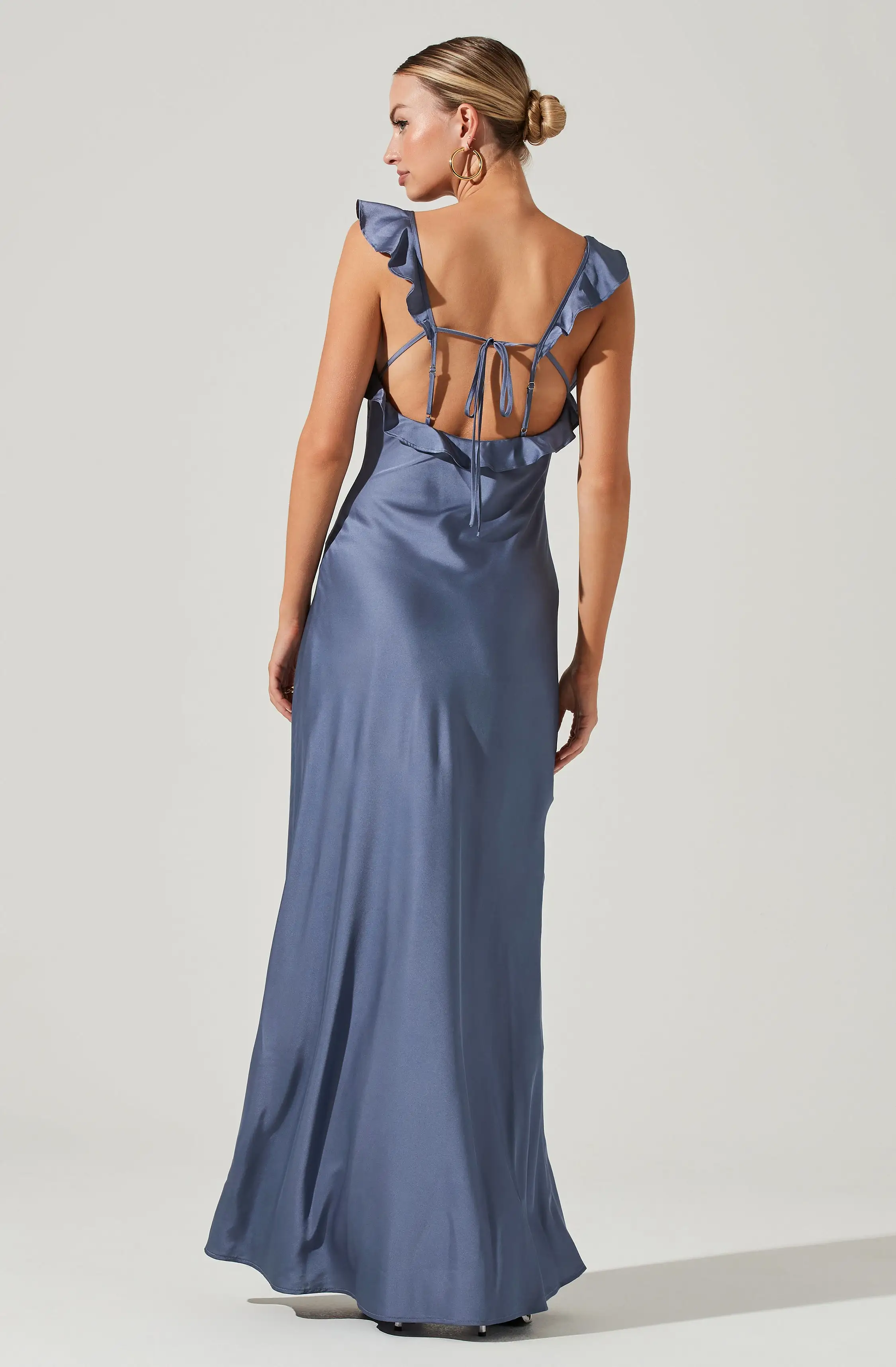 Bryna Ruffle Strap Satin Maxi Dress