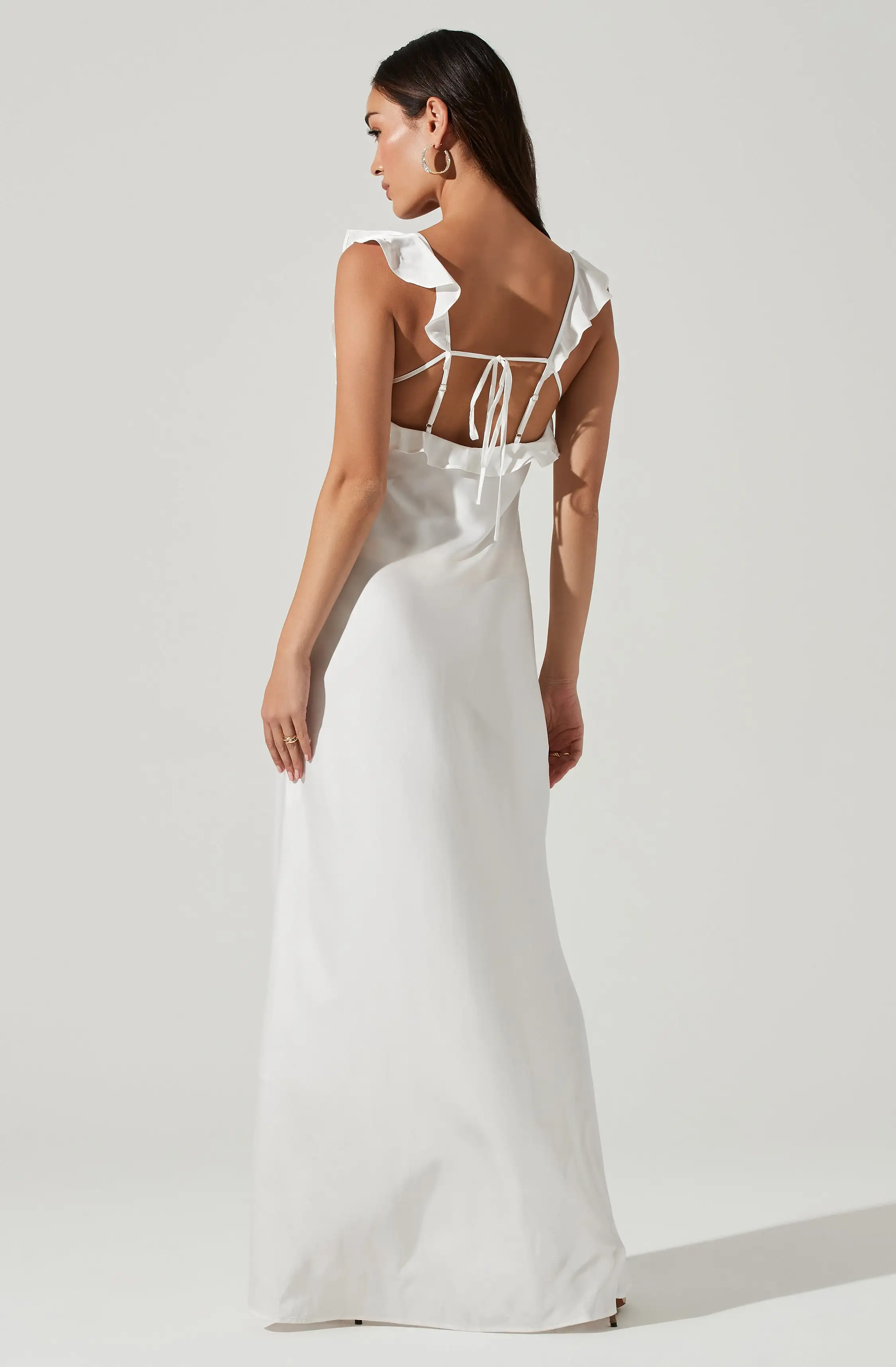 Bryna Ruffle Strap Satin Maxi Dress