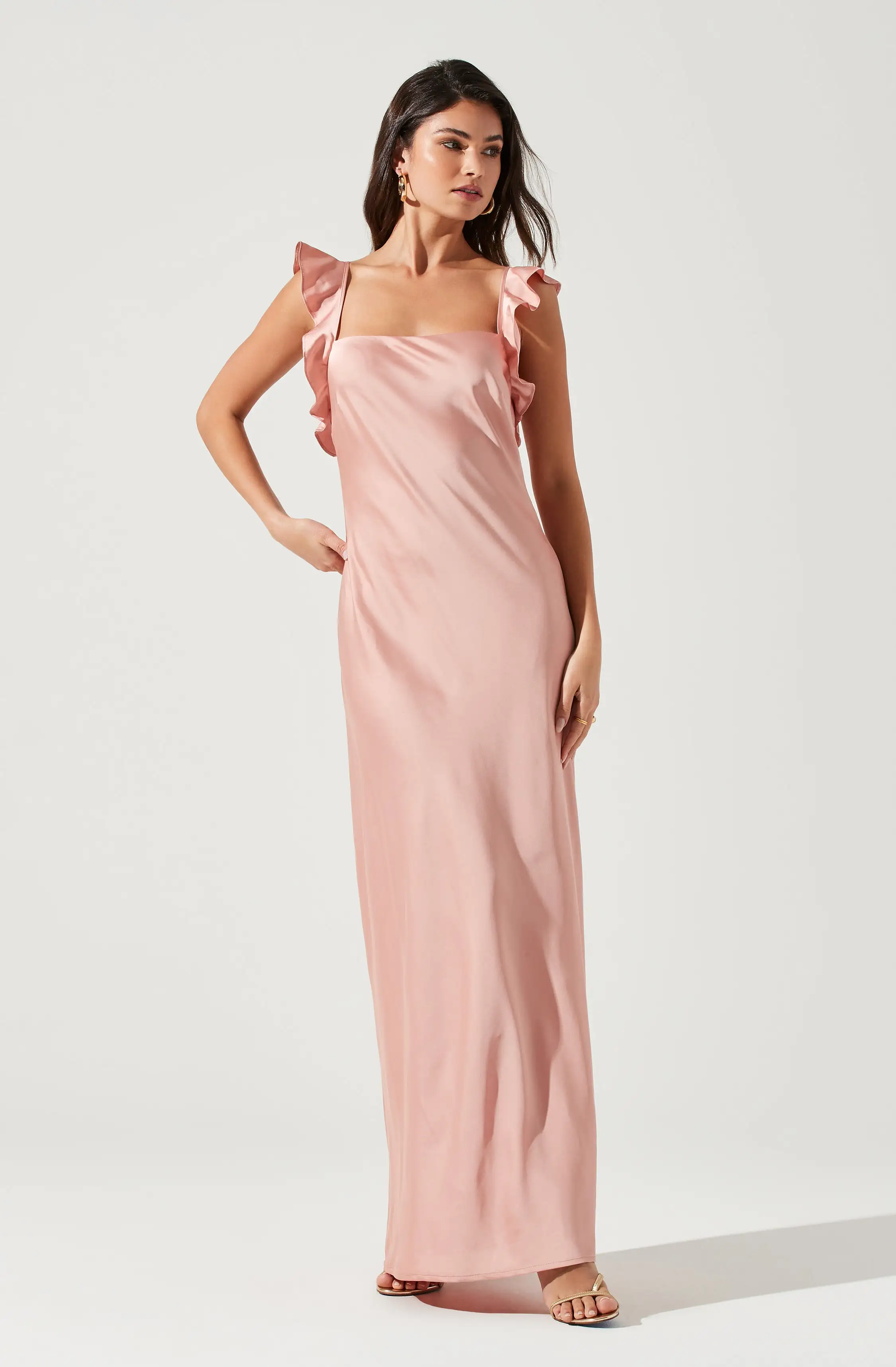 Bryna Ruffle Strap Satin Maxi Dress