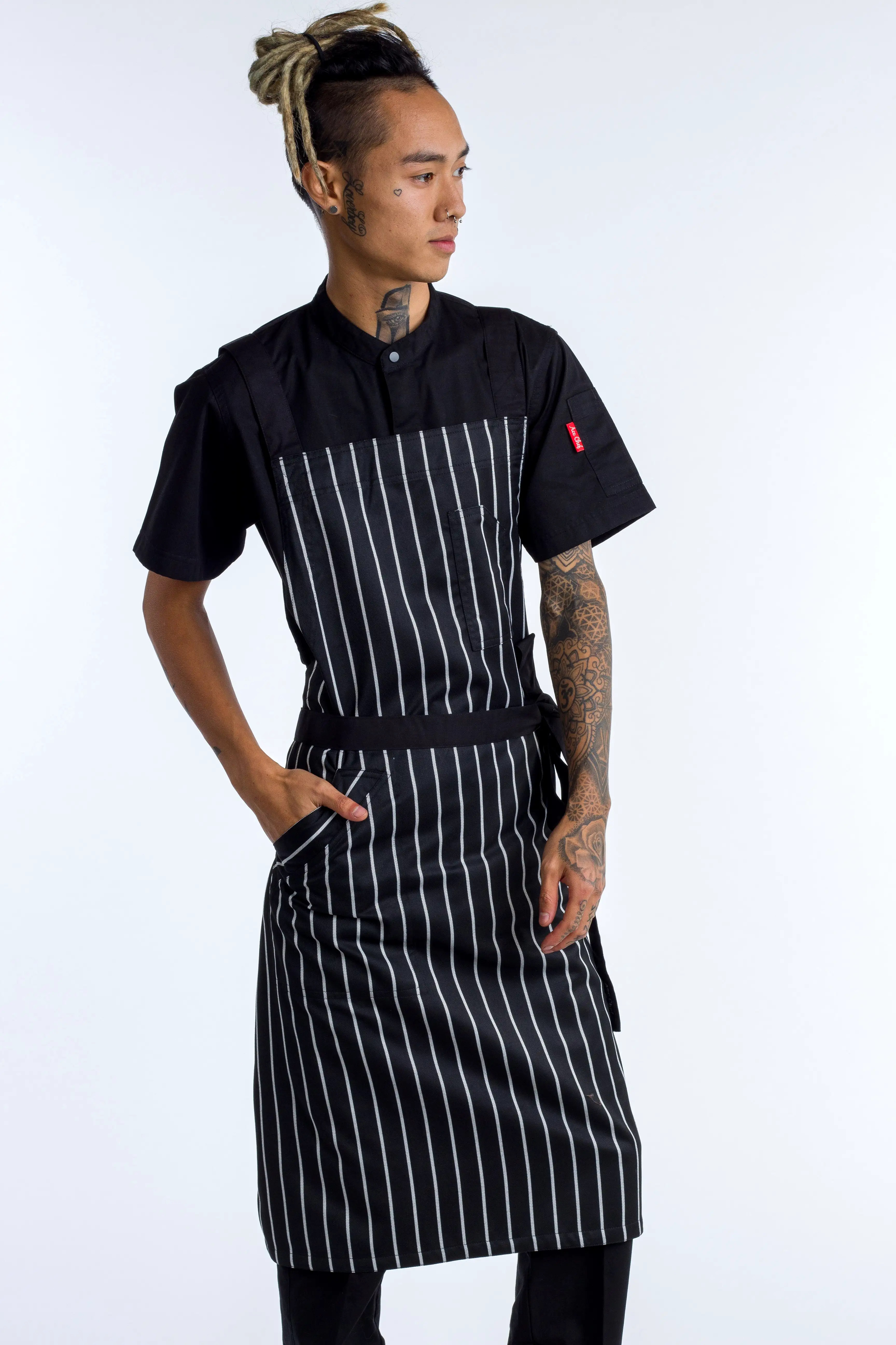 BYRON Crossover Chef apron Black white stripes