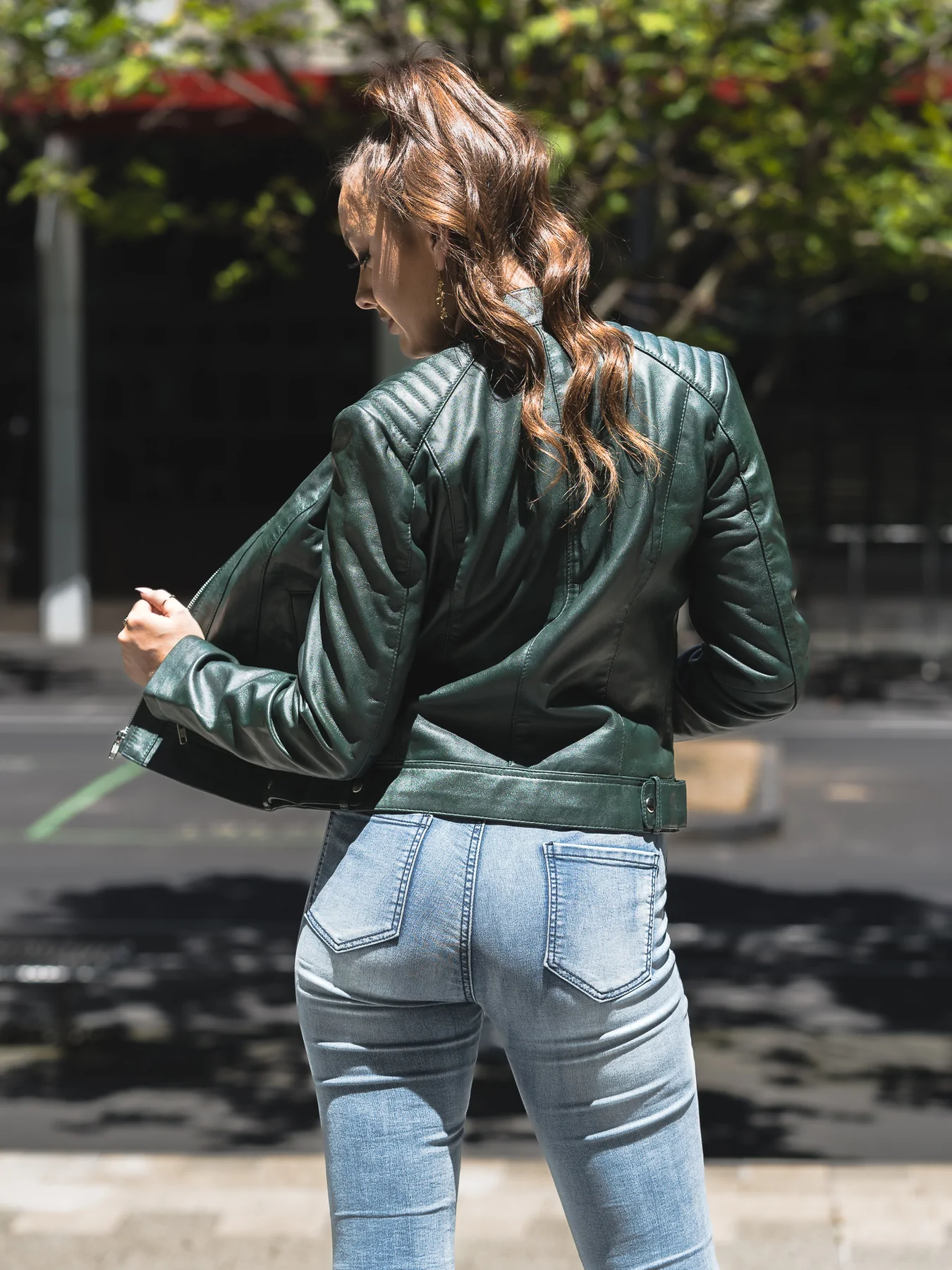 Café Racer Dark Green Leather Jacket Womens