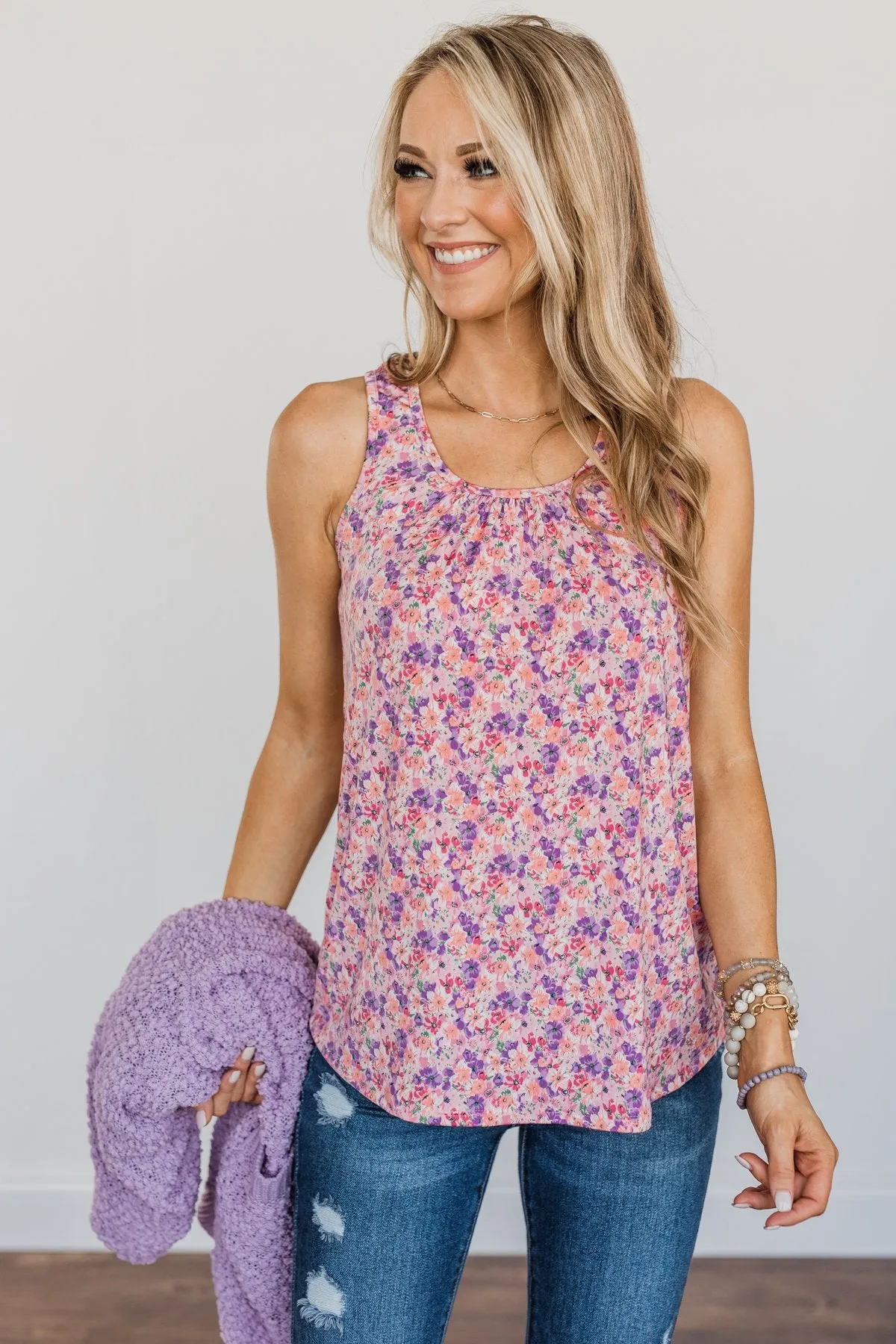 Center Of Attention Floral Tank Top- Pink