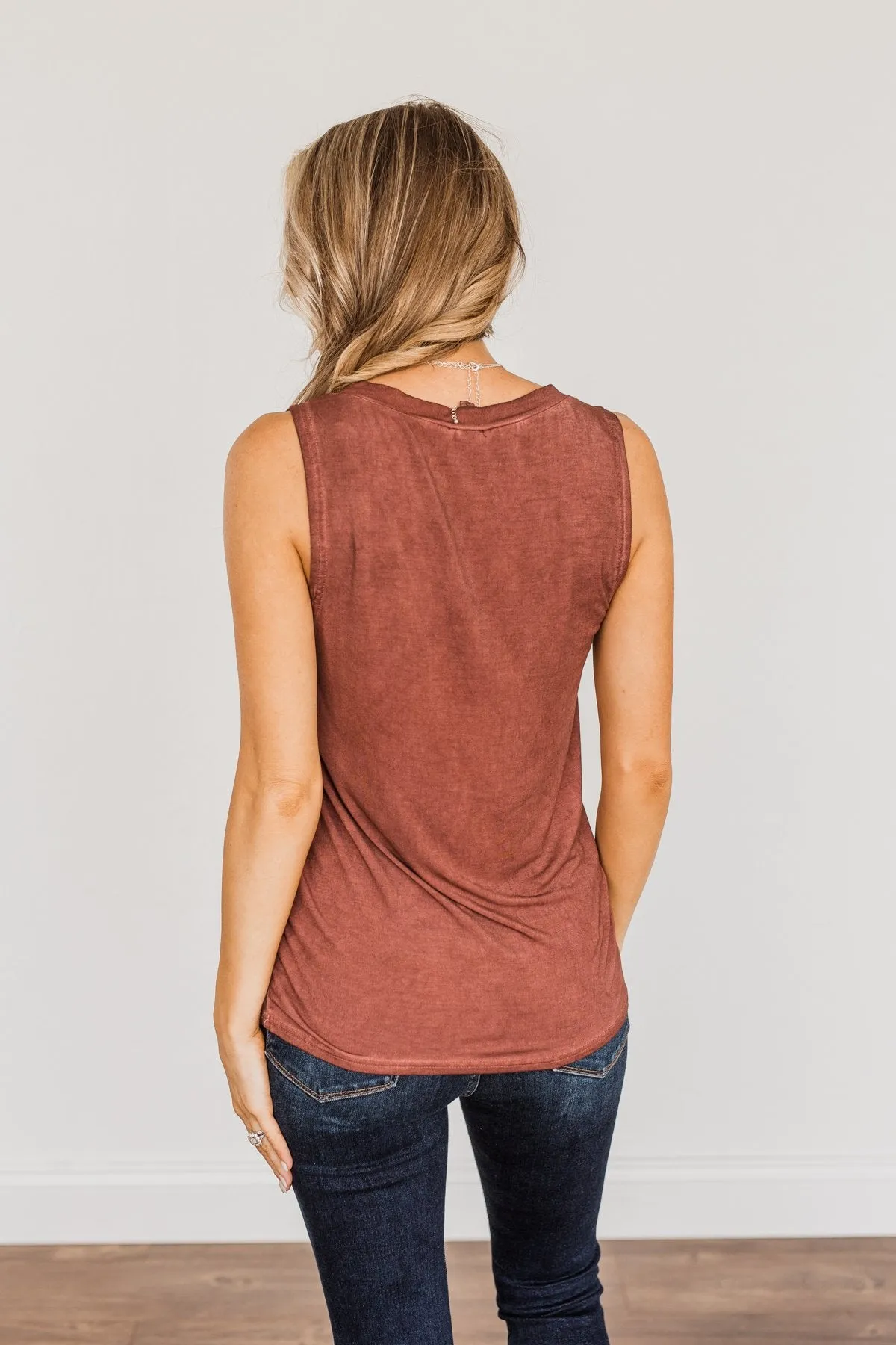 Charming Encounters Button Tank Top- Brick