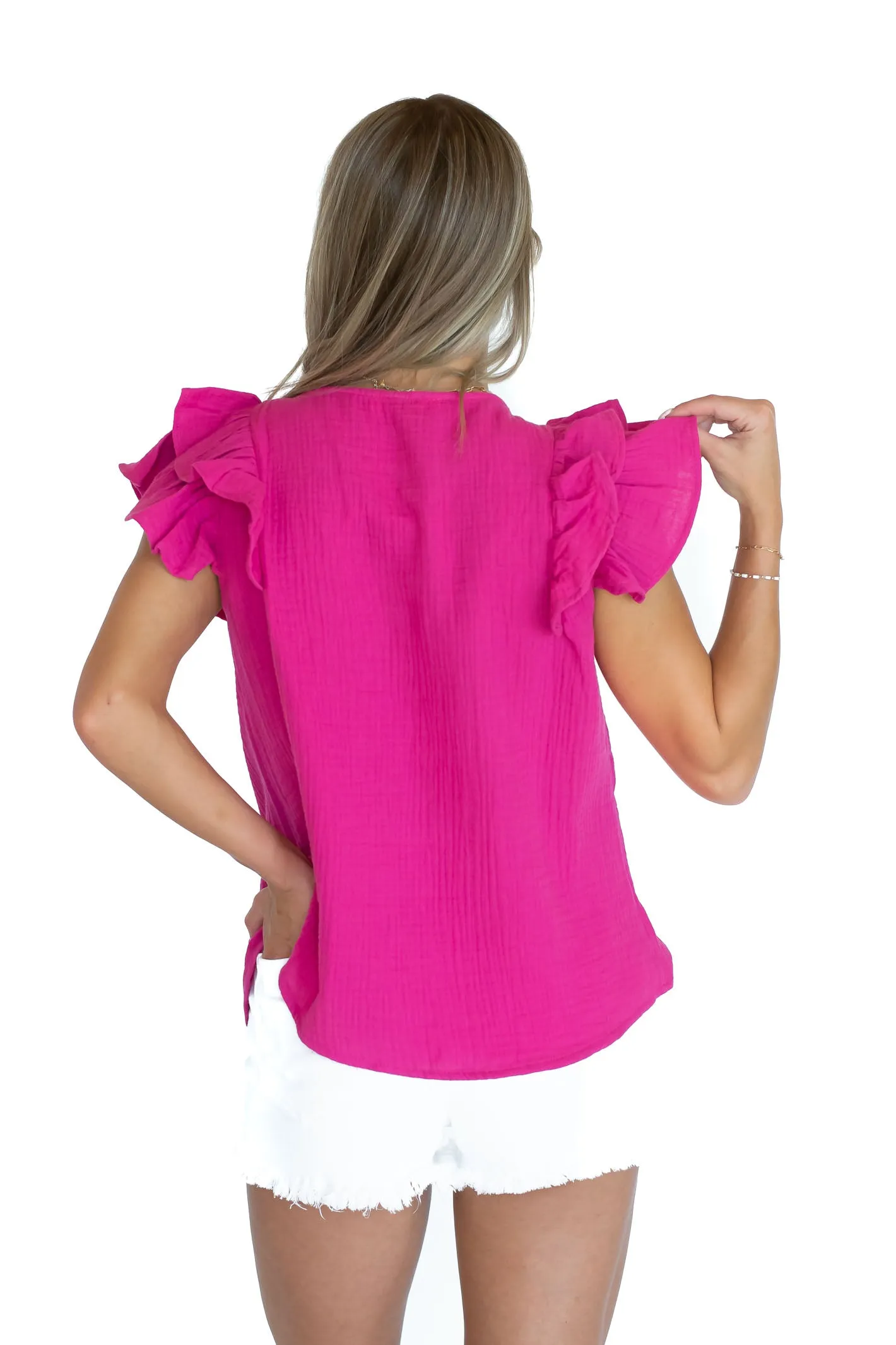 Draw You In Pink Ruffle Top