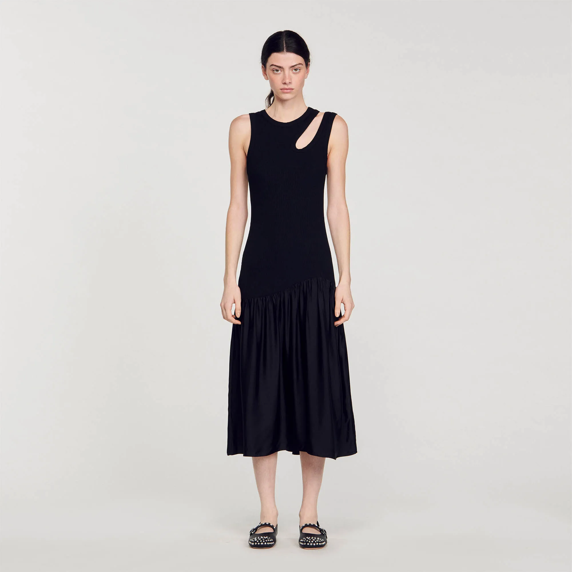 Dual-material maxi dress