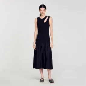 Dual-material maxi dress