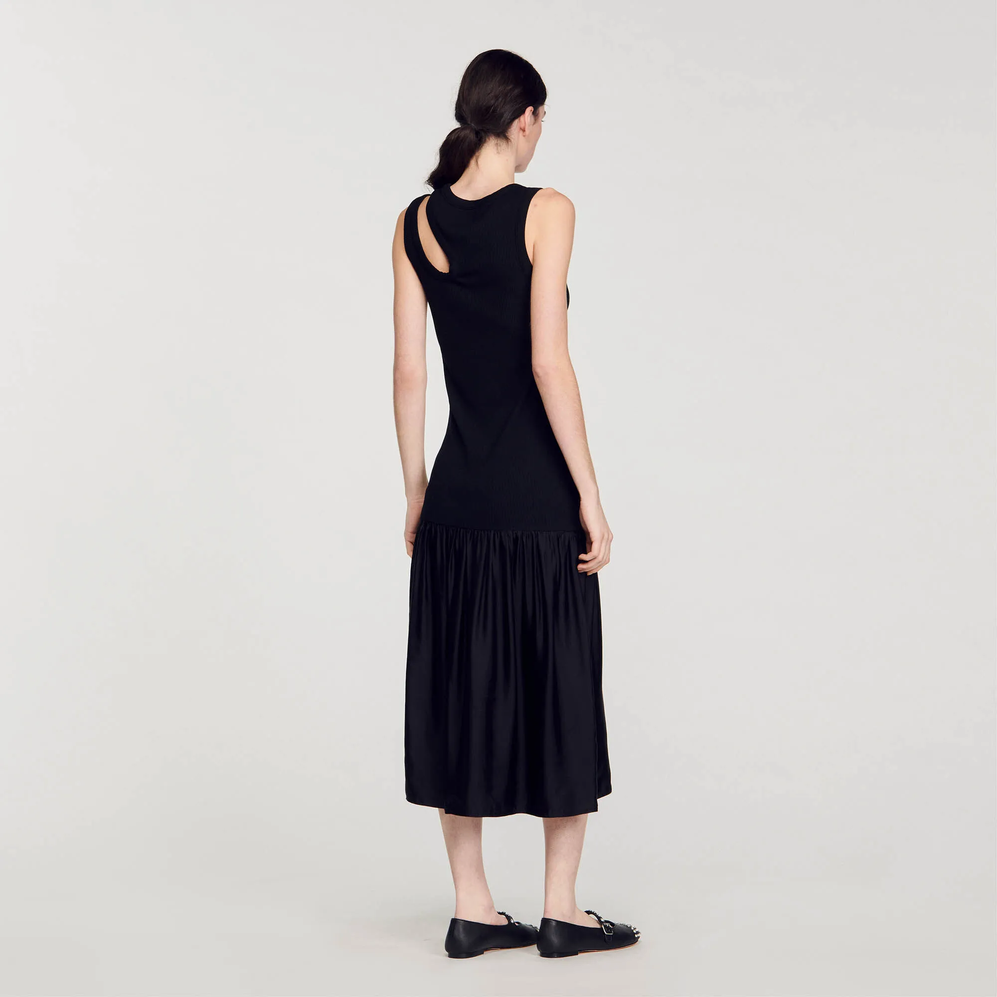 Dual-material maxi dress