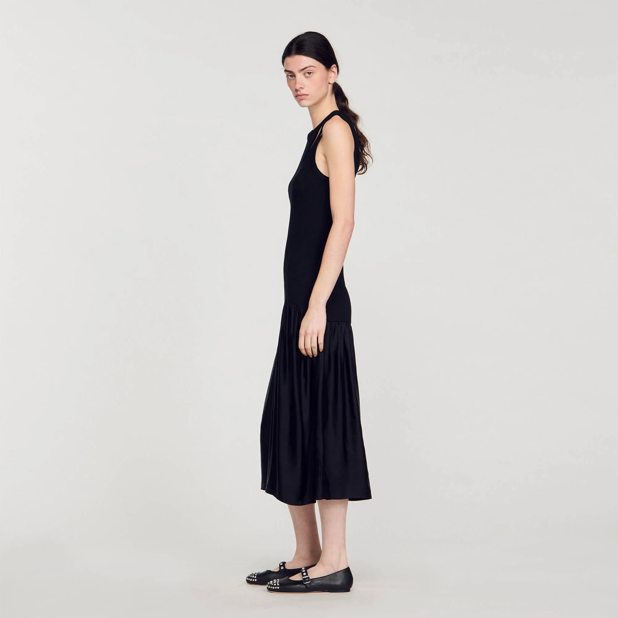 Dual-material maxi dress