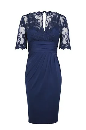 Eleagnt Short Sleeves Empire Navy Blue Short Mother of the Bride Dress