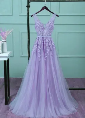 Elegant Light Purple Tulle Floor Length Prom Dress, New Style Party Dress