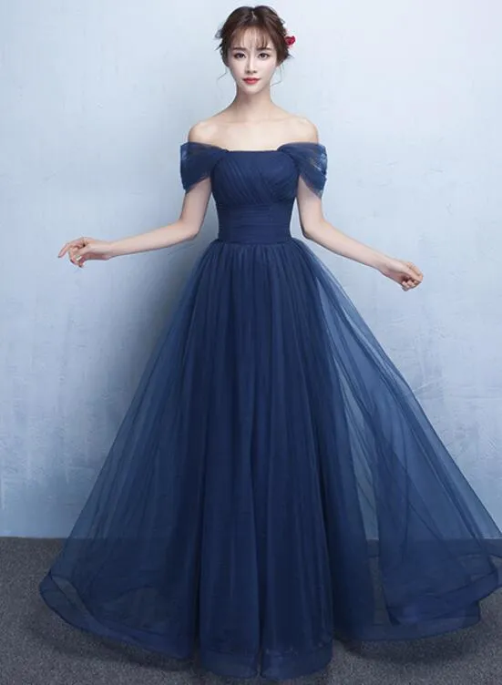 Elegant Navy Blue Floor Length Bridesmaid Dress, Simple Formal Gown