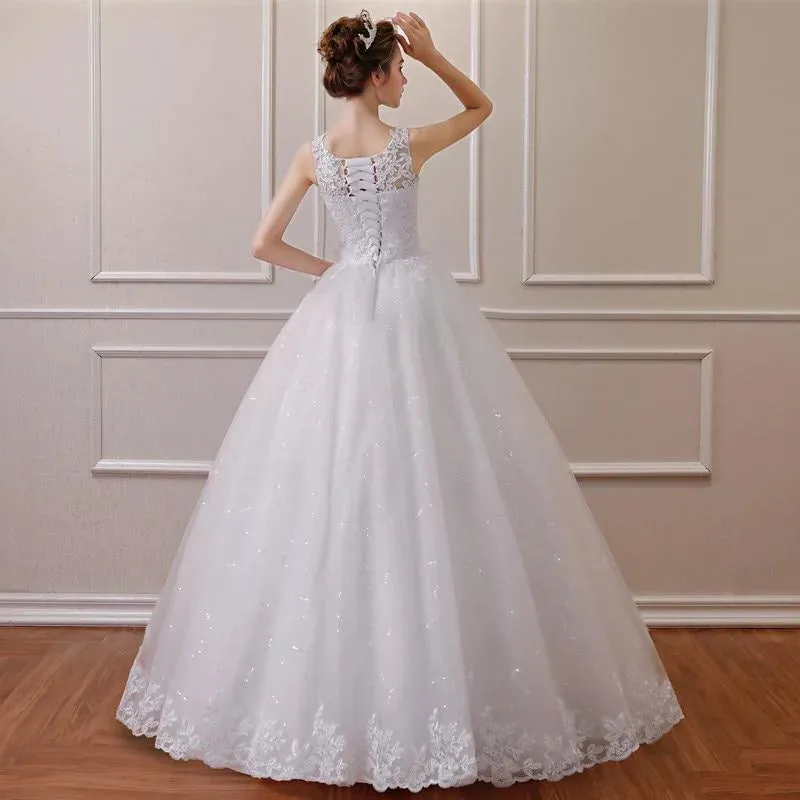 Embroidered Beading Vintage Lace Wedding Dress with Sweet Straps