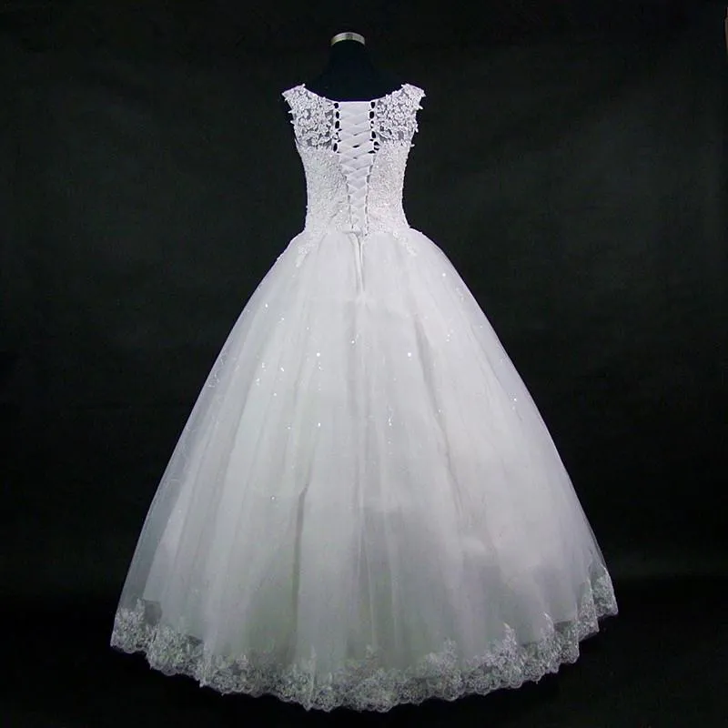 Embroidered Beading Vintage Lace Wedding Dress with Sweet Straps