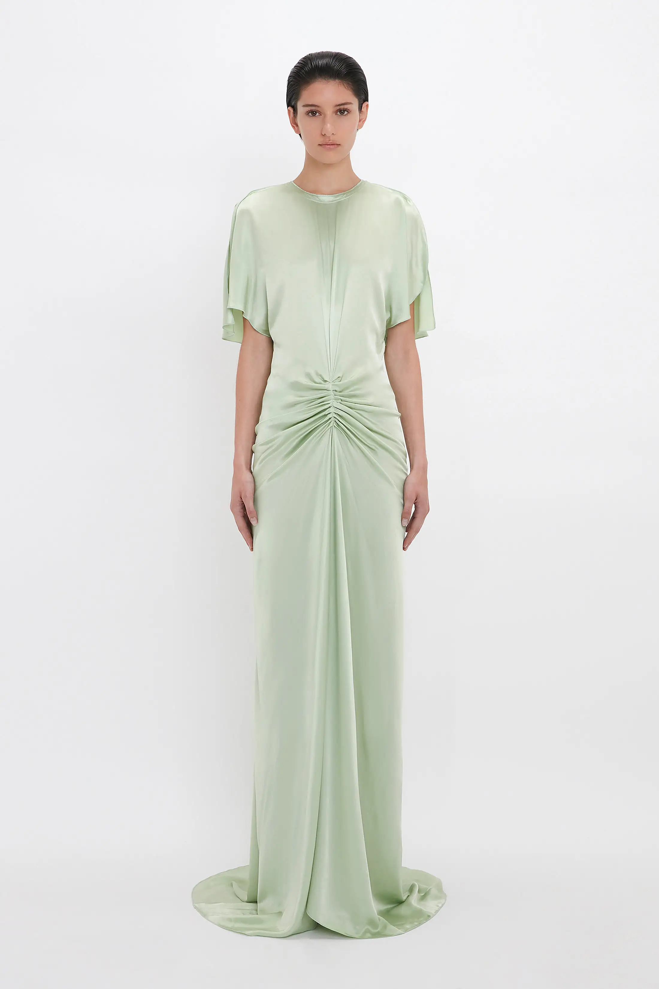 Exclusive Floor-Length Gathered Dress In Jade