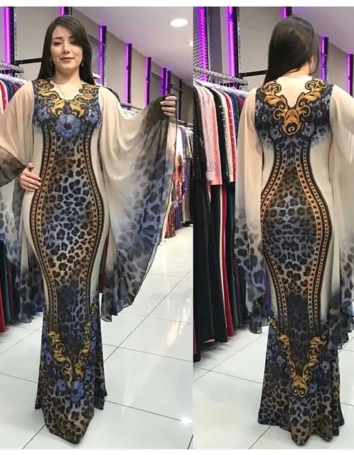 Fashion Long Ruffle Sleeve Maxi Dress Women 2020 Autumn African Clothing Loose Leopard Print