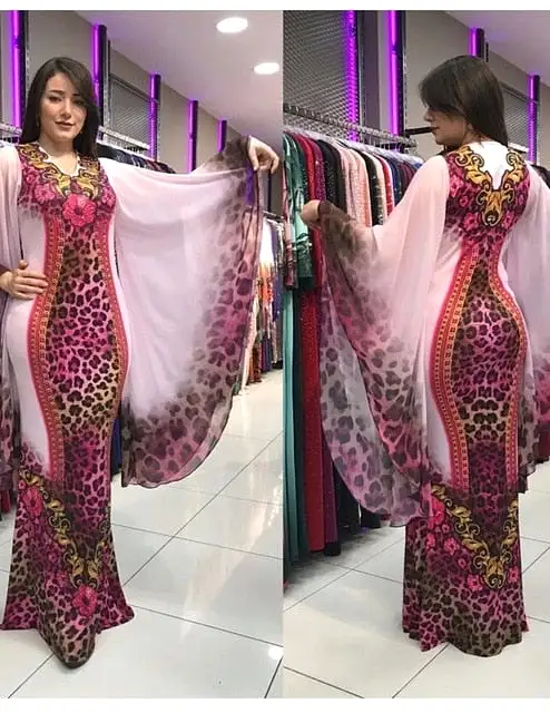 Fashion Long Ruffle Sleeve Maxi Dress Women 2020 Autumn African Clothing Loose Leopard Print