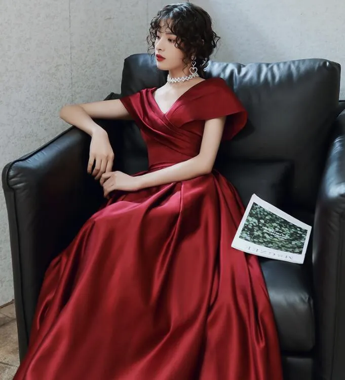 Fashionable Wine Red Satin A-line Floor Length Junior Prom Dress, Long Evening Dress