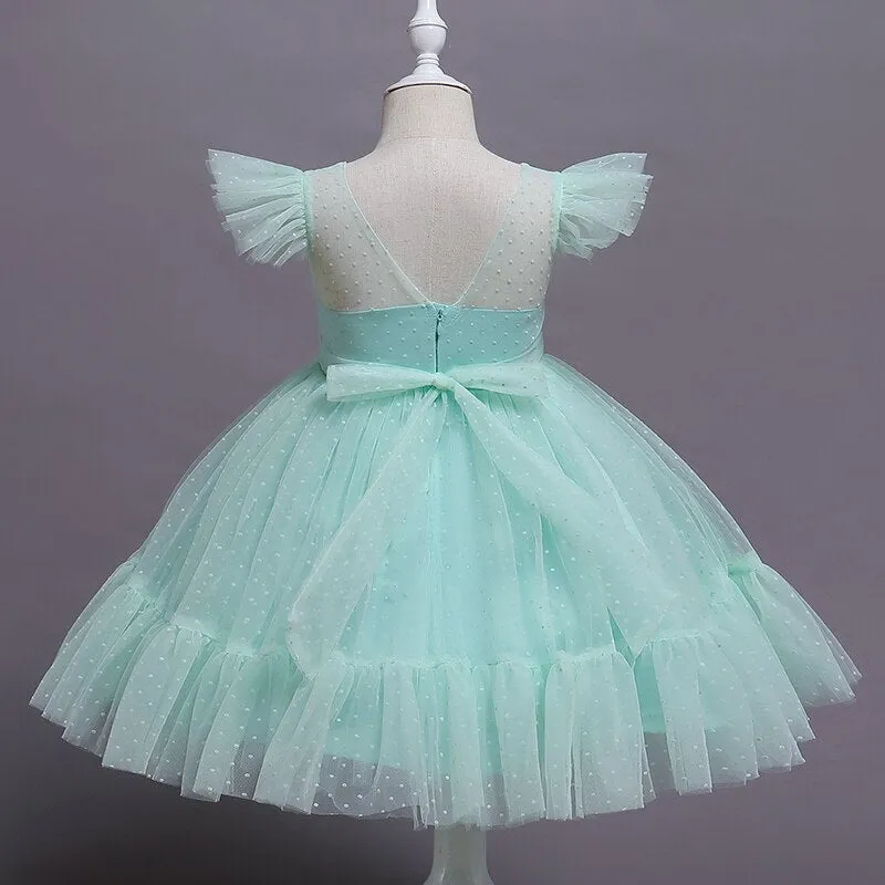 Girls Kids Wedding Party Tutu Dresses For Children Tulle Polka Dot Princess Costume Evening Dress Bridesmaid Prom Gown Clothing