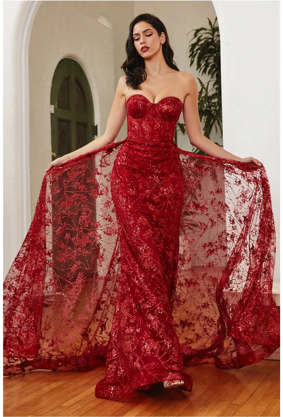 GLITTER FITTED GOWN AND OVERSKIRT