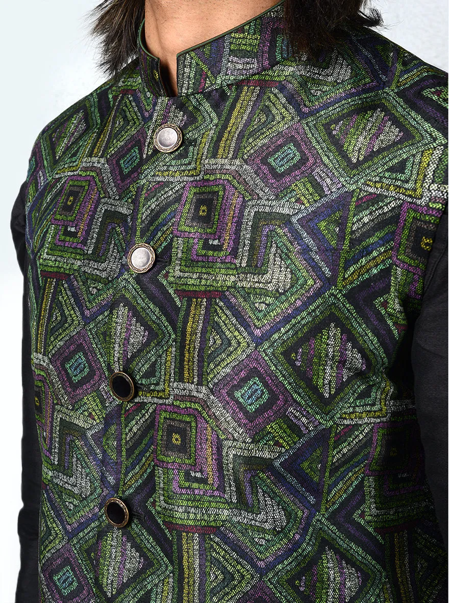 Green & Black Bandhgala Jacket | Azania