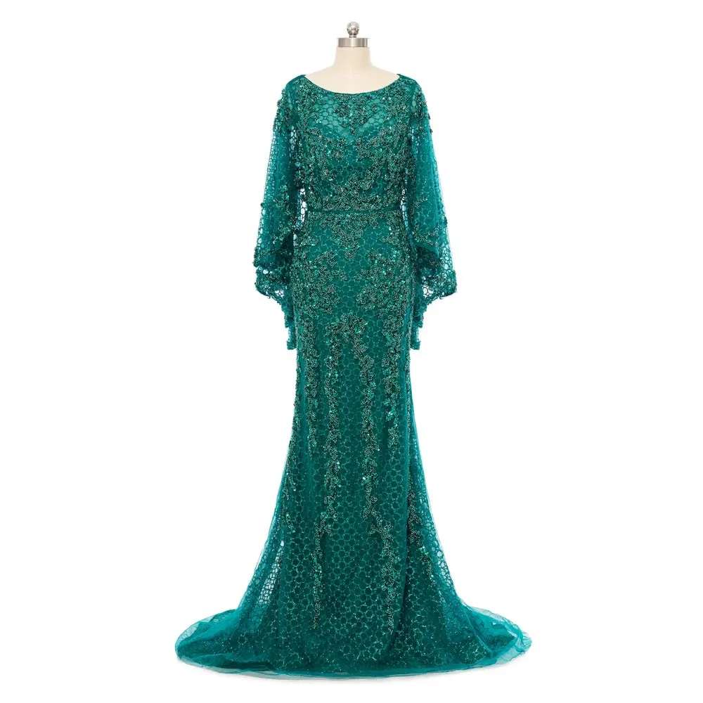 Green Sequins Lace Formal Mother Evening Dress EN5505