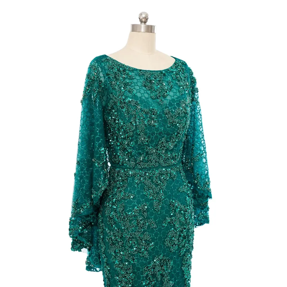 Green Sequins Lace Formal Mother Evening Dress EN5505