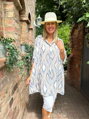 Grey Diamond Patterned Blouse Elissa