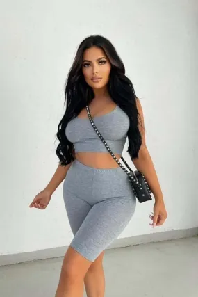 Grey Scoop Neck Crop Top & Cycling Short Set