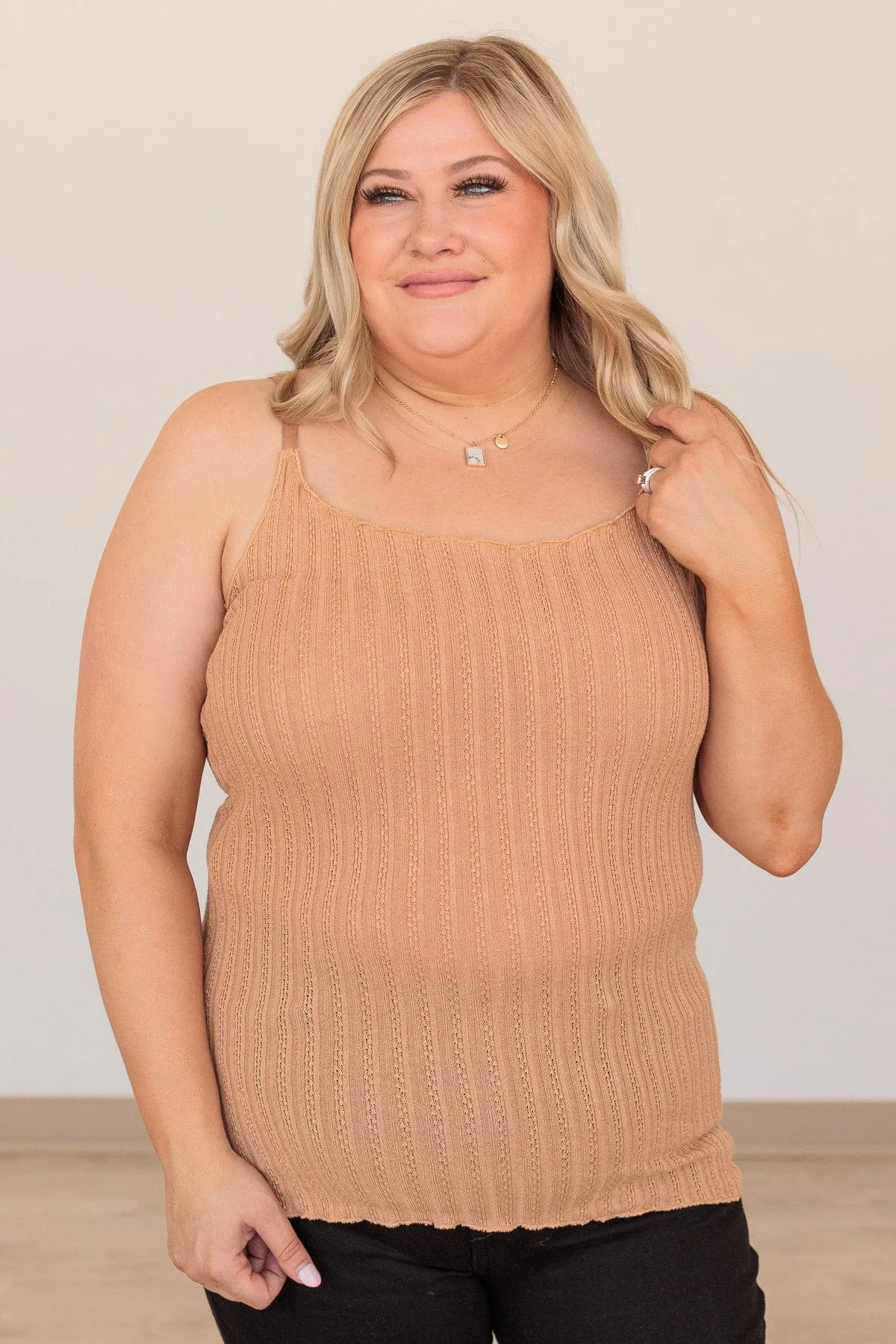 Happiness Is Within Ribbed Knit Tank- Beige