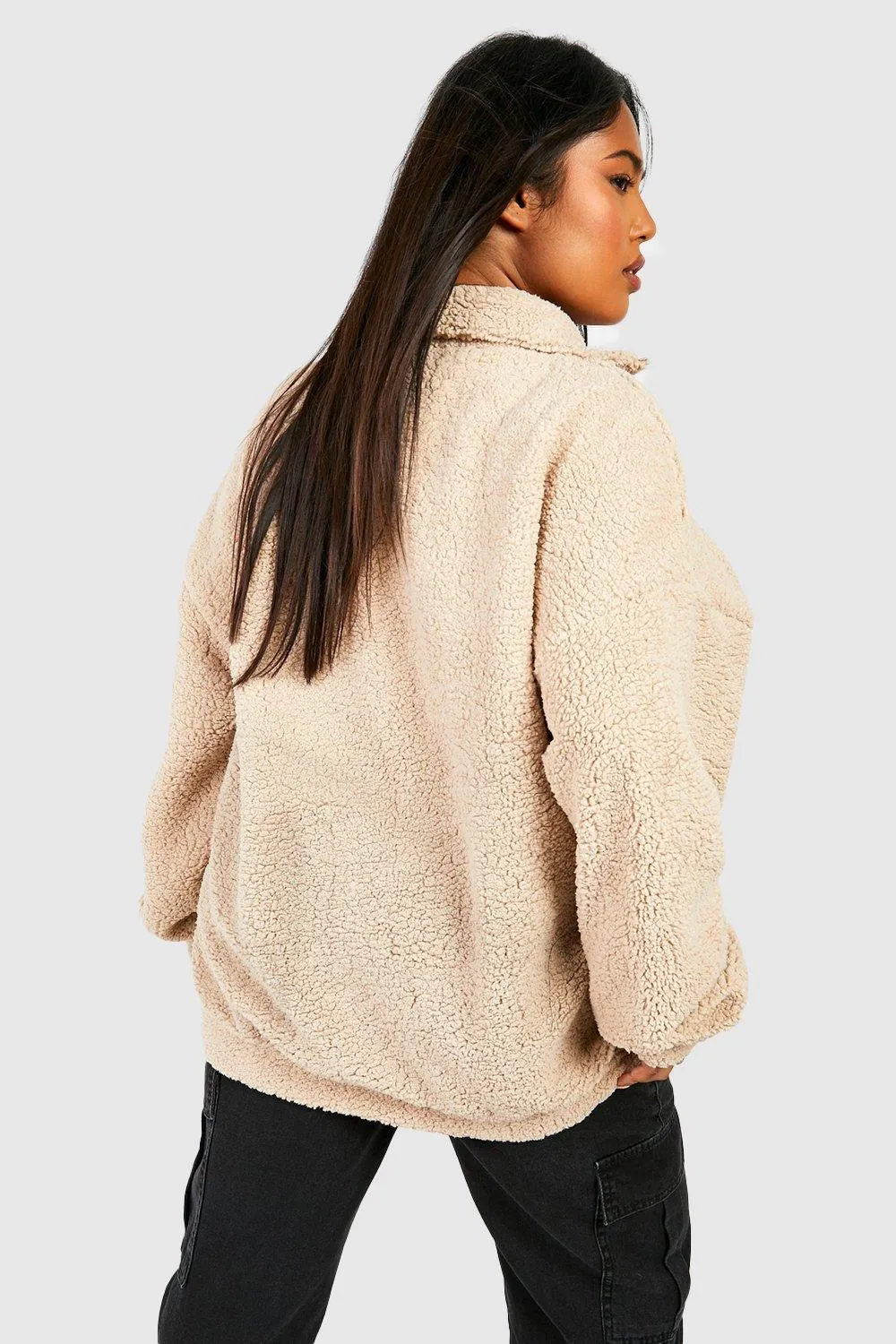 Hoodies & Sweatshirts | Plus Borg Funnel Neck Zip Sweater | boohoo