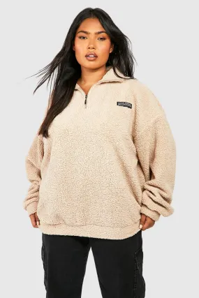 Hoodies & Sweatshirts | Plus Borg Funnel Neck Zip Sweater | boohoo