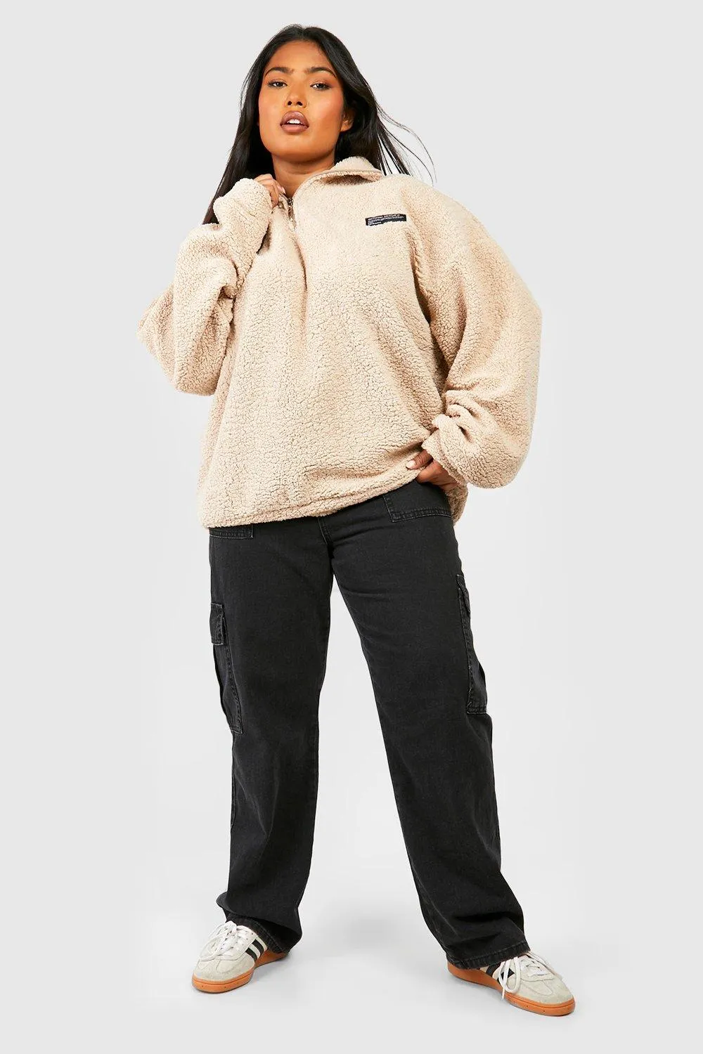 Hoodies & Sweatshirts | Plus Borg Funnel Neck Zip Sweater | boohoo