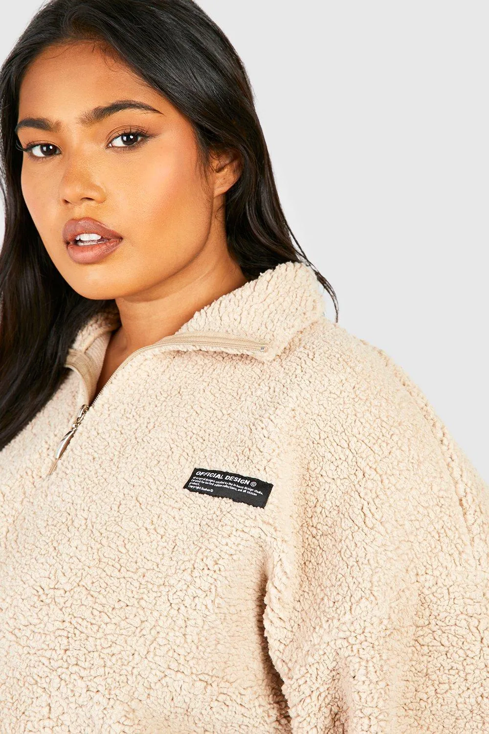 Hoodies & Sweatshirts | Plus Borg Funnel Neck Zip Sweater | boohoo