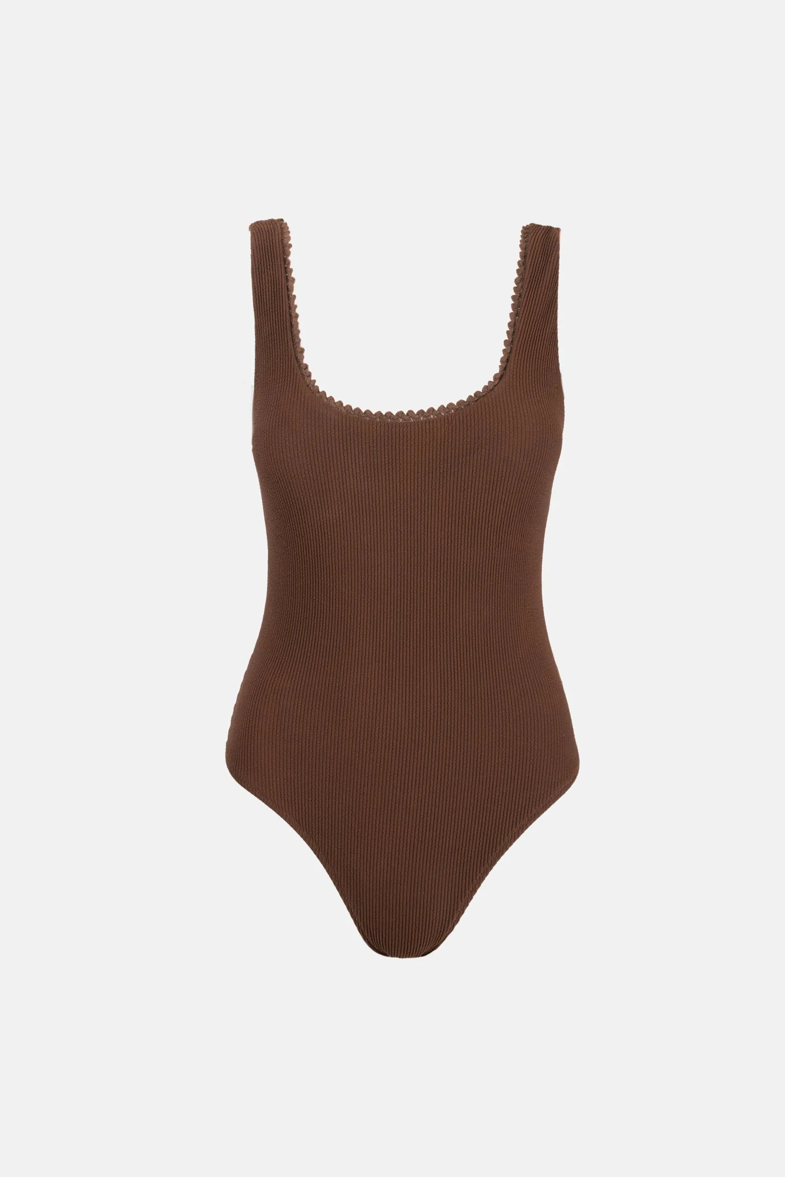 Isla Rib Crochet Scoop Neck One Piece Chocolate