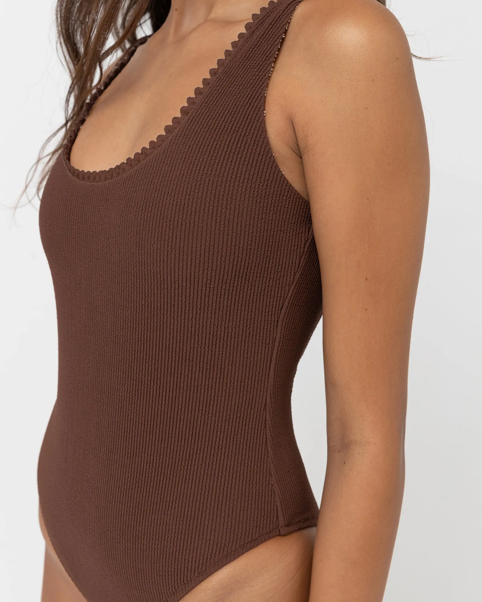 Isla Rib Crochet Scoop Neck One Piece Chocolate